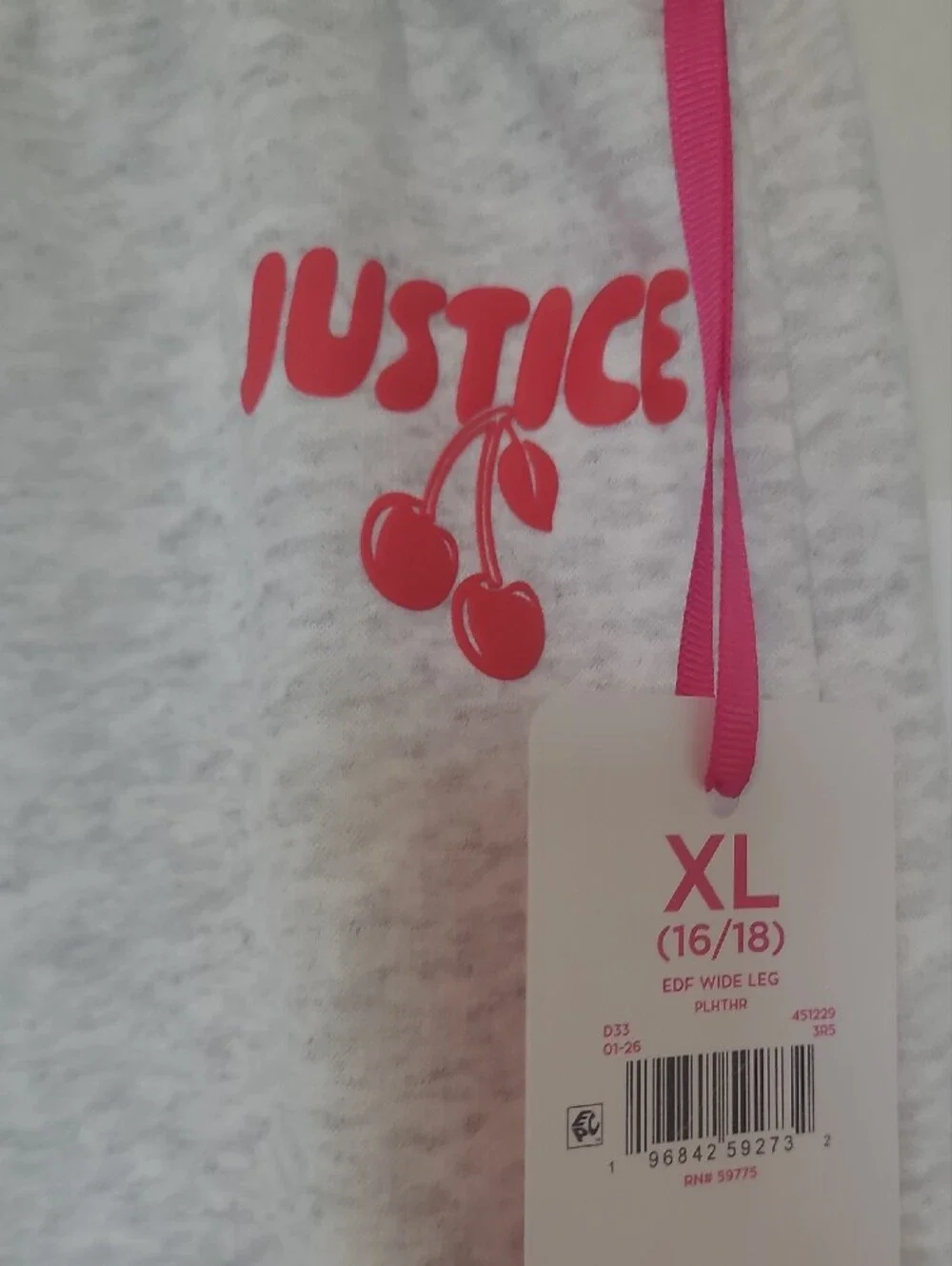 Justice Light Gray Wide-Leg Sweatpants with Red Logo